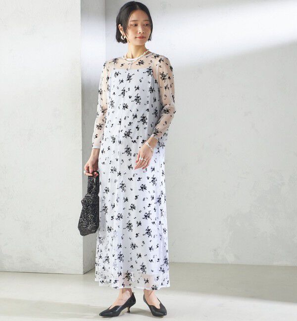 SHIPS for women「kaene:フロッキー レース &times; サテン 2WAY ワンピース（セレモニー対応可）」|ドレス|ライトブルー