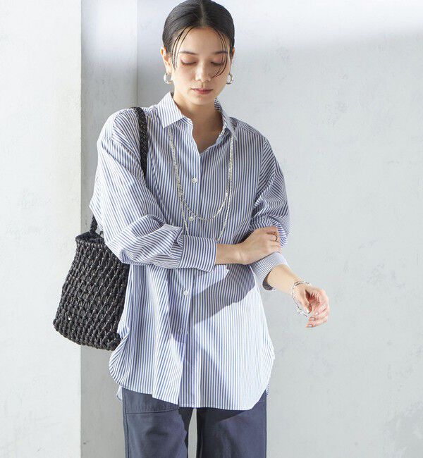 SHIPS for women「SHIPS Primary Navy Label:コットン タイプライター ビッグ シャツ」|シャツ・ブラウス|