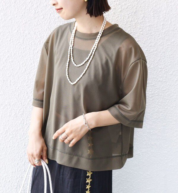SHIPS for women「〈手洗い可能〉シアー トリコット ショート スリーブ プルオーバー」|Tシャツ・カットソー|