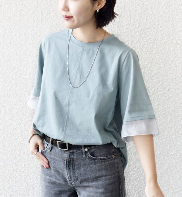 SHIPS for women「【WEB限定】〈接触冷感 / UVカット〉シアー オーガンジー コンビ プルオーバー」|Tシャツ・カットソー|