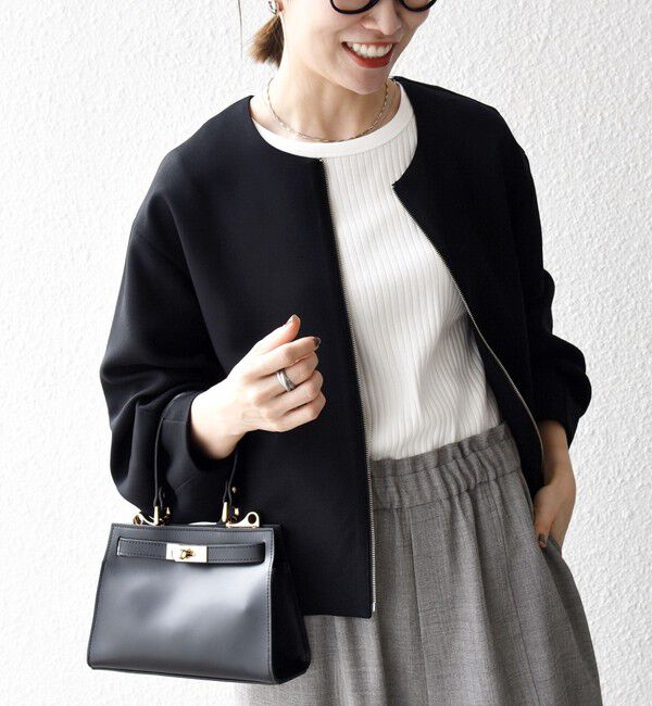 SHIPS any「《一部追加予約》〈洗濯機可能〉ダブルクロス ノーカラー ジップ ブルゾン［NAVY BLUE］」|ノーカラージャケット|