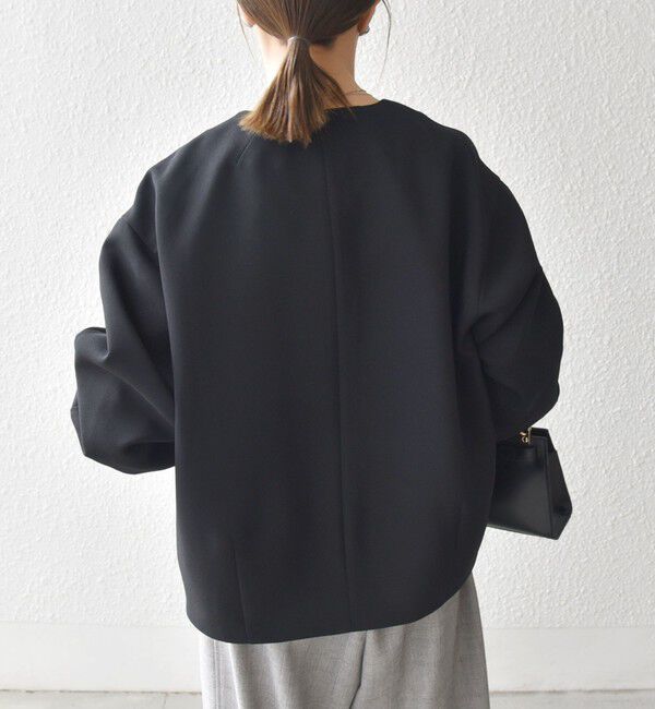 SHIPS any「《一部追加予約》〈洗濯機可能〉ダブルクロス ノーカラー ジップ ブルゾン［NAVY BLUE］」|ノーカラージャケット|