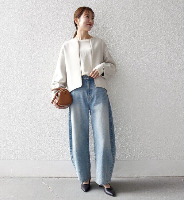 SHIPS any「《一部追加予約》〈洗濯機可能〉ダブルクロス ノーカラー ジップ ブルゾン［NAVY BLUE］」|ノーカラージャケット|