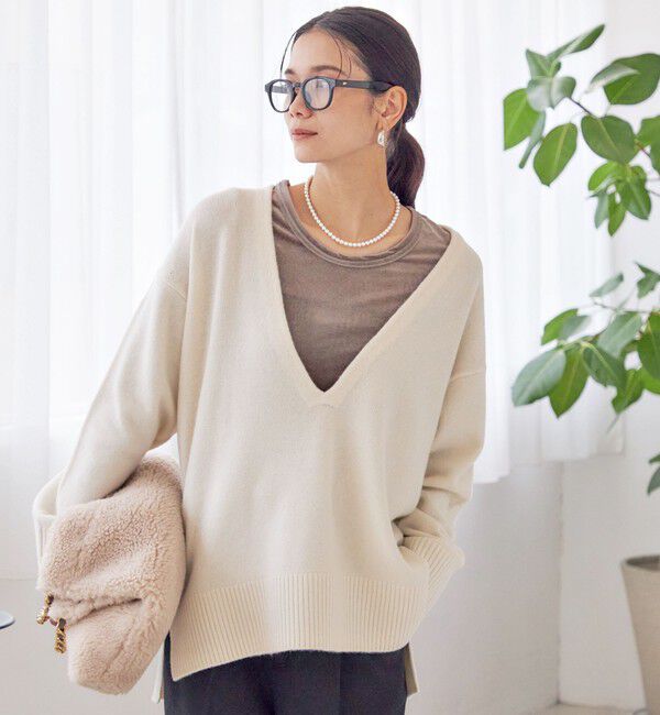 SHIPS for women「〈手洗い可能〉ウール カシミヤ Vネック プルオーバー」|ニット・セーター|オフホワイト
