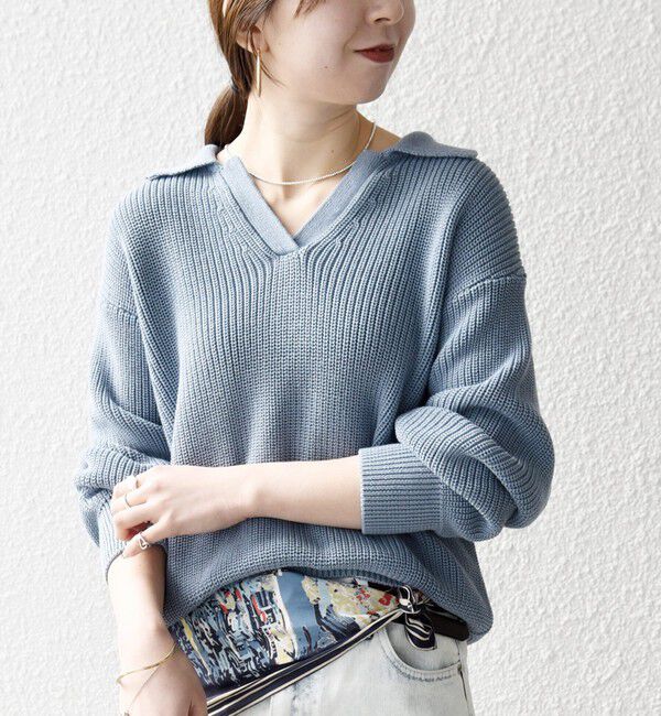 SHIPS any「SHIPS any:〈手洗い可能〉コットン ミックス スキッパー ポロ ニット プルオーバー」|ニット・セーター|