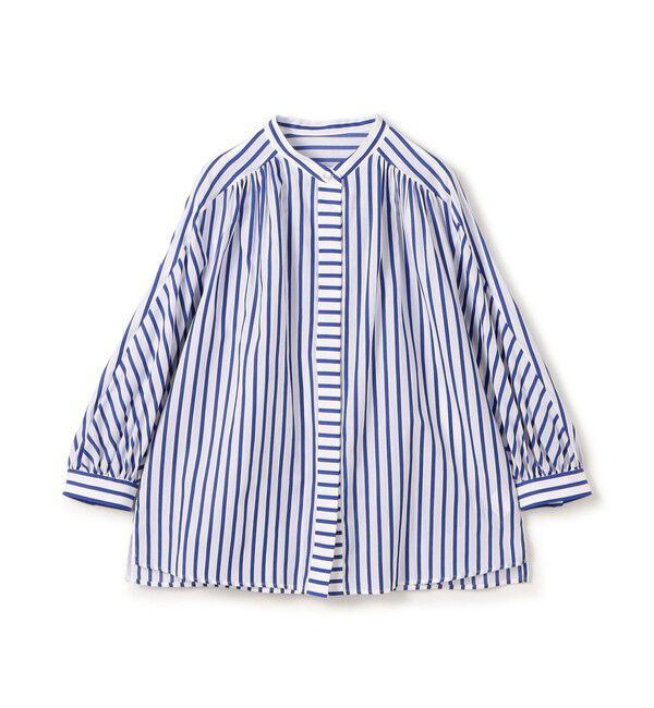 TOMORROWLAND collection「トラックストライプ ギャザーブラウス」|シャツ・ブラウス|66 ブルー系
