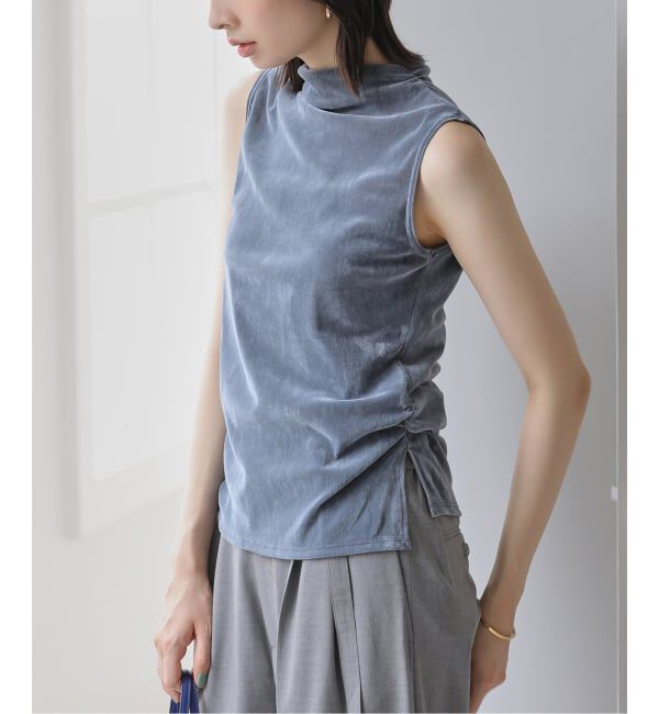  「【洗える】チュールフロッキーハイネックカット」|Tシャツ・カットソー|ブルー A