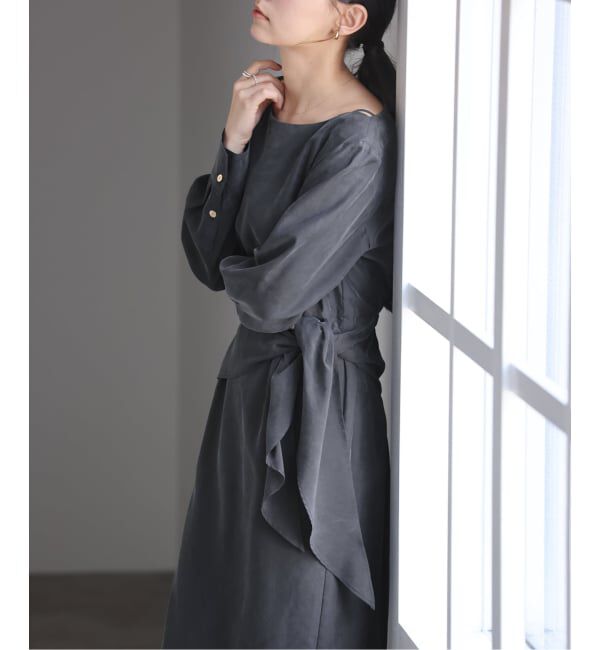  「【洗える】ウエストラッフルワンピース」|ワンピース|ネイビー