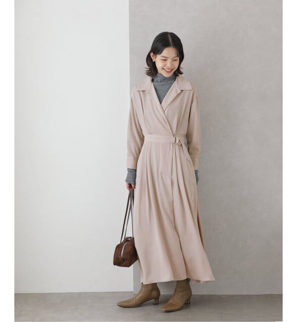 「【洗える】シャツカシュクールワンピース」|ワンピース|