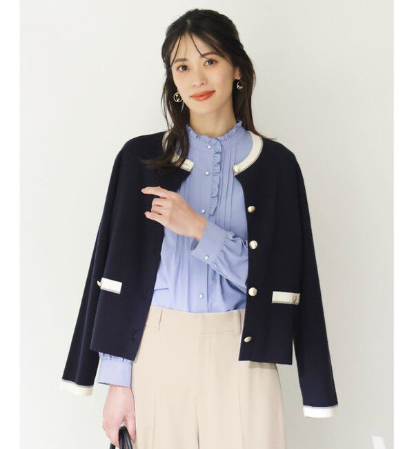 ANY SIS「CICA加工  ニット ジャケット」|カーディガン|ネイビー