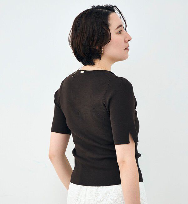 NOLLEY'S sophi「《手洗い可能》トライアングルカラー総針5分袖プルオーバー」|ニット・セーター|