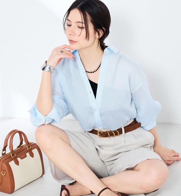 NOLLEY'S sophi「ウォッシャブルACARライトストライプ3WAYオーバーシャツ」|シャツ・ブラウス|