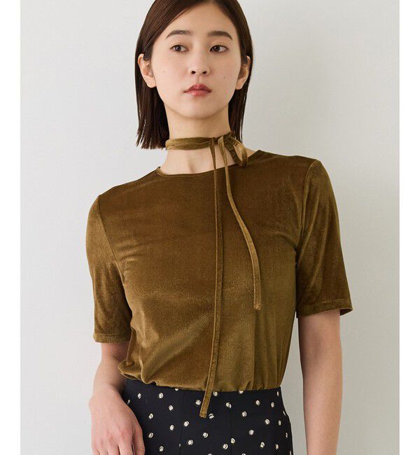 ROPE「【J'aDoRe・店舗限定サイズ】紐チョーカー付きシアーベロアTシャツ」|Tシャツ・カットソー|
