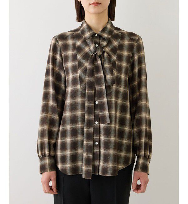 ROPE「【J'aDoRe・店舗限定サイズ】ボウタイ付きチェックシャツブラウス(取り外し可能 )」|シャツ・ブラウス|