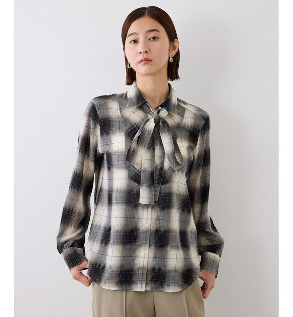 ROPE「【J'aDoRe・店舗限定サイズ】ボウタイ付きチェックシャツブラウス(取り外し可能 )」|シャツ・ブラウス|