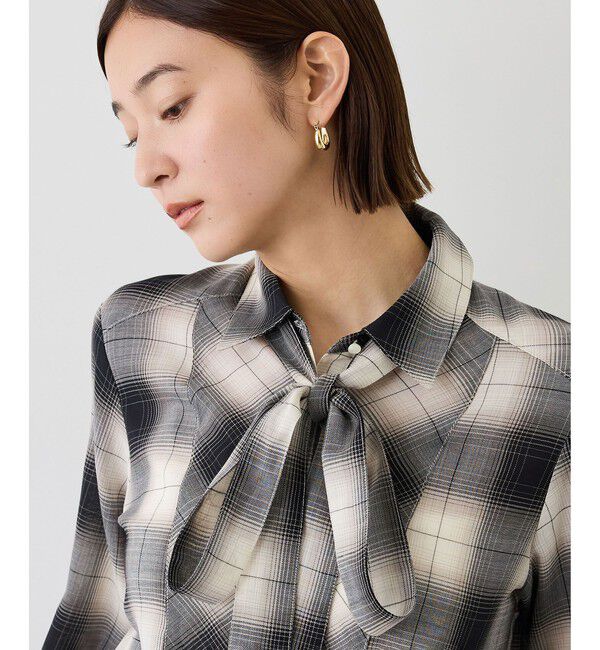 ROPE「【J'aDoRe・店舗限定サイズ】ボウタイ付きチェックシャツブラウス(取り外し可能 )」|シャツ・ブラウス|