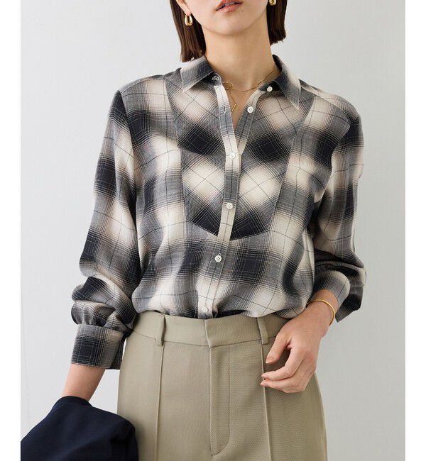 ROPE「【J'aDoRe・店舗限定サイズ】ボウタイ付きチェックシャツブラウス(取り外し可能 )」|シャツ・ブラウス|