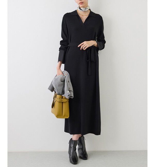 ROPE「【J'aDoRe・店舗限定サイズ】サテンコンビオープンカラーニットワンピース」|ワンピース|