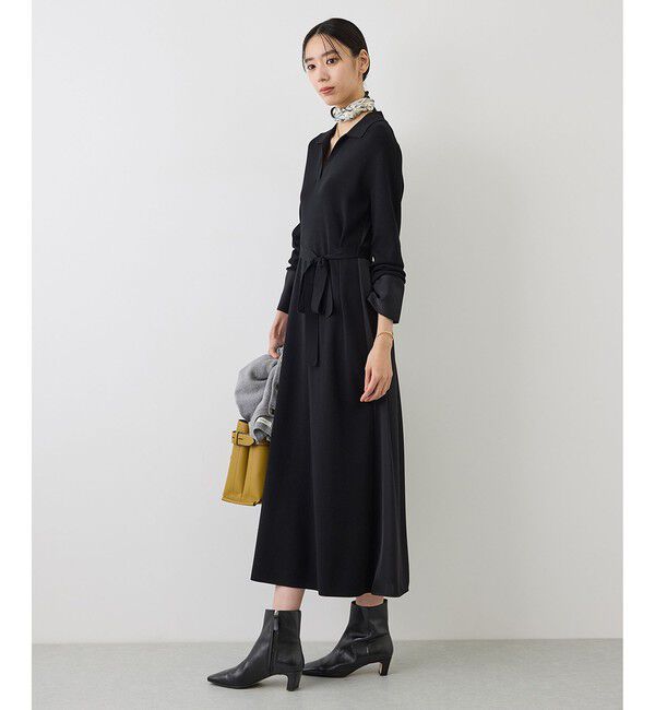 ROPE「【J'aDoRe・店舗限定サイズ】サテンコンビオープンカラーニットワンピース」|ワンピース|