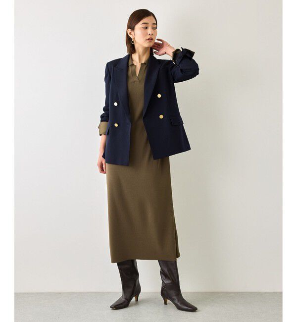 ROPE「【J'aDoRe・店舗限定サイズ】サテンコンビオープンカラーニットワンピース」|ワンピース|