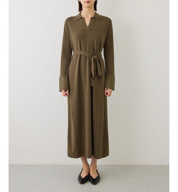 ROPE「【J'aDoRe・店舗限定サイズ】サテンコンビオープンカラーニットワンピース」|ワンピース|