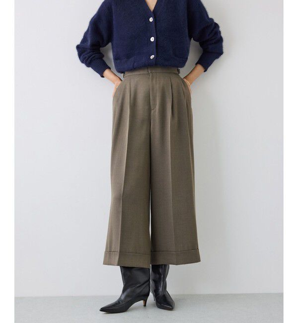 ROPE「【J'aDoRe・店舗限定サイズ】レーヨンウールクロップドワイドパンツ」|チノ|カーキー(36)