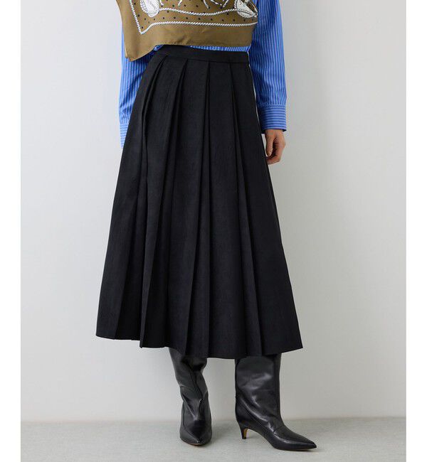 ROPE「【J'aDoRe・店舗限定サイズ】スエードライクプリーツスカート/防シワ・吸水速乾・UVカット」|スカート|ブラック(01)