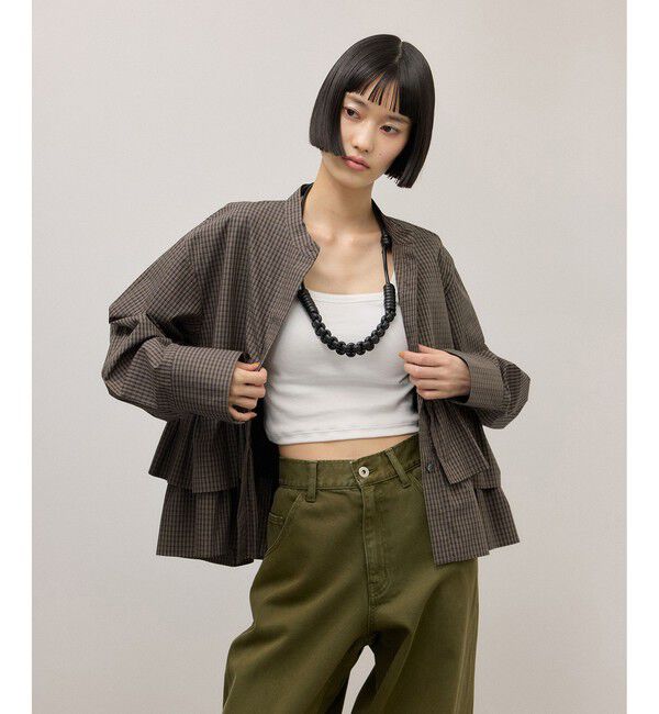 ADAM ET ROPE'「【WEB限定】・【定番】フリルブラウス」|シャツ・ブラウス|ブラウン(20)