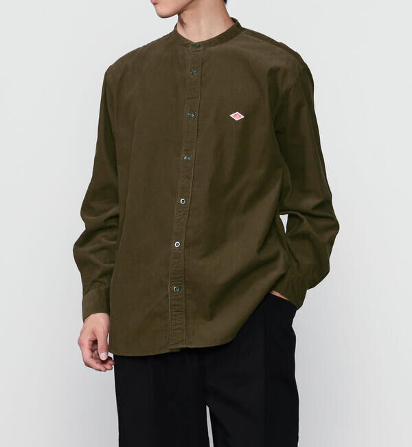 DANTON「DANTON | コーデュロイ バンドカラー長袖シャツ MEN」|シャツ・ブラウス|OLIVE