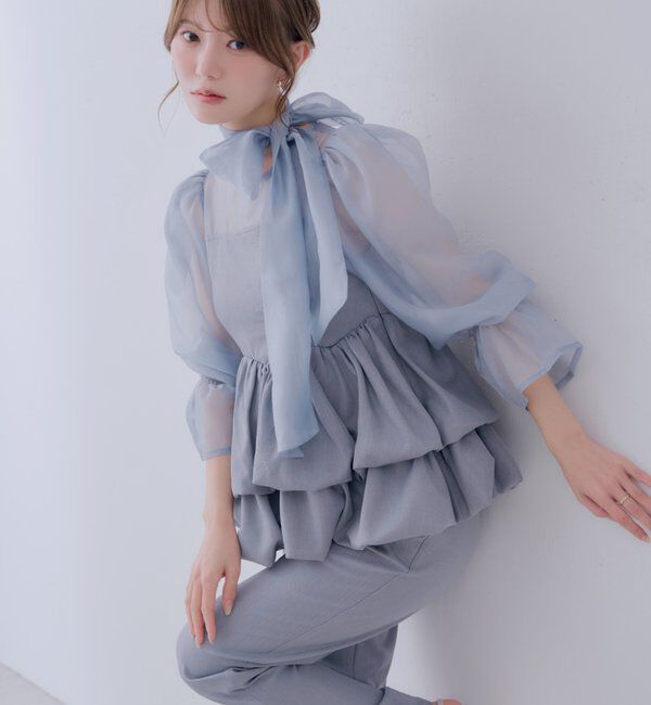  「【SALON by Chico】シアーバルーンペプラム + パンツセット」|ドレス|