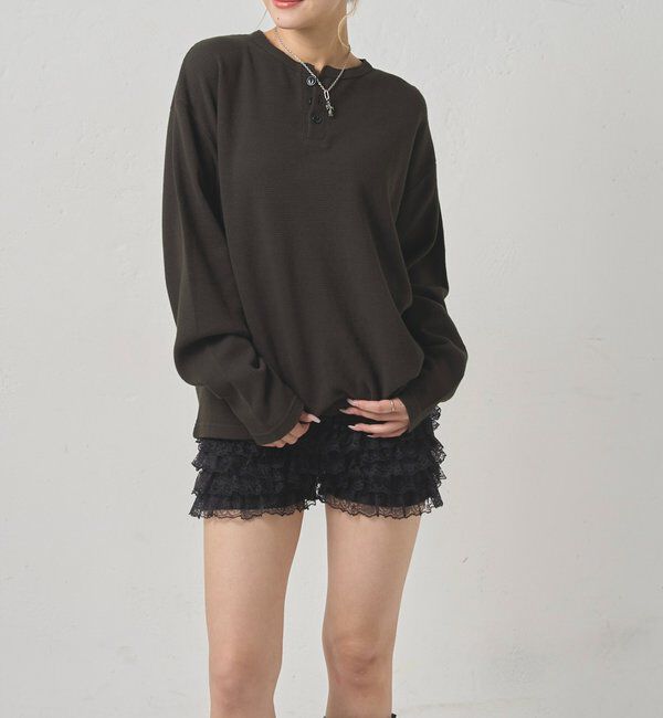  「【UNISEX】Sourcreamワッフルヘンリーネックトップス」|Tシャツ・カットソー|
