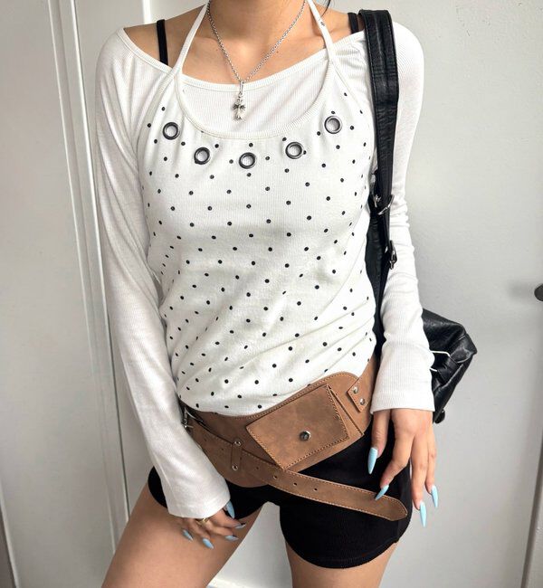  「アイレットホルターレイヤードトップス(無地/ボーダー/ドット)」|Tシャツ・カットソー|ホワイトその他2