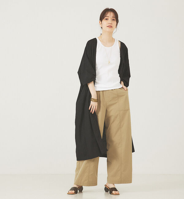 abahouse mavie「レーヨンリネントッパー」|ノーカラーコート|ブラック