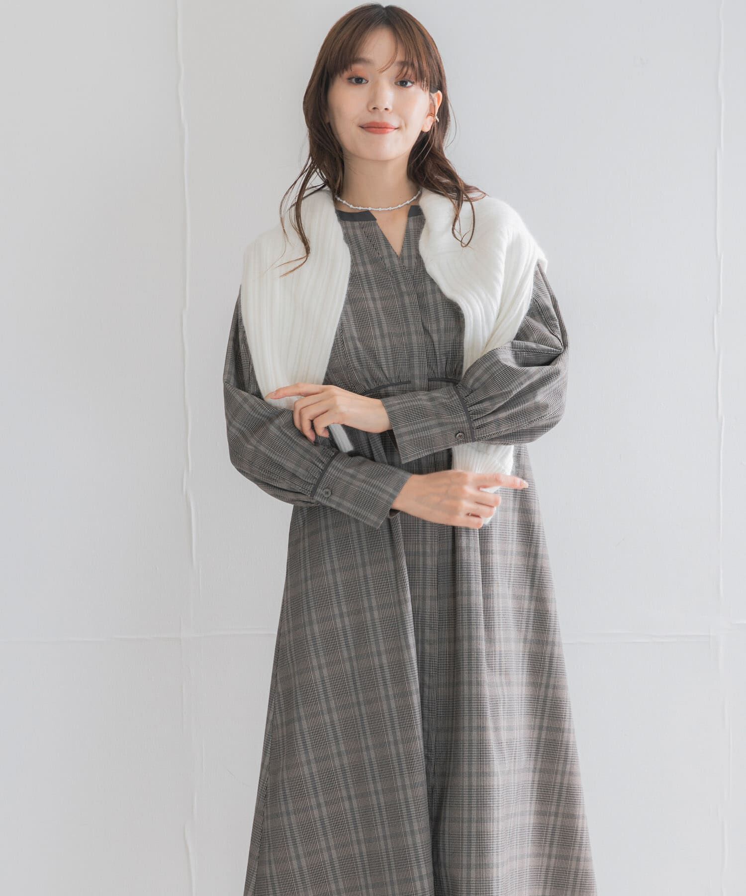 URBAN RESEARCH ROSSO「『一部WEB限定カラー』バイカラーチェックナローワンピース」|ワンピース|