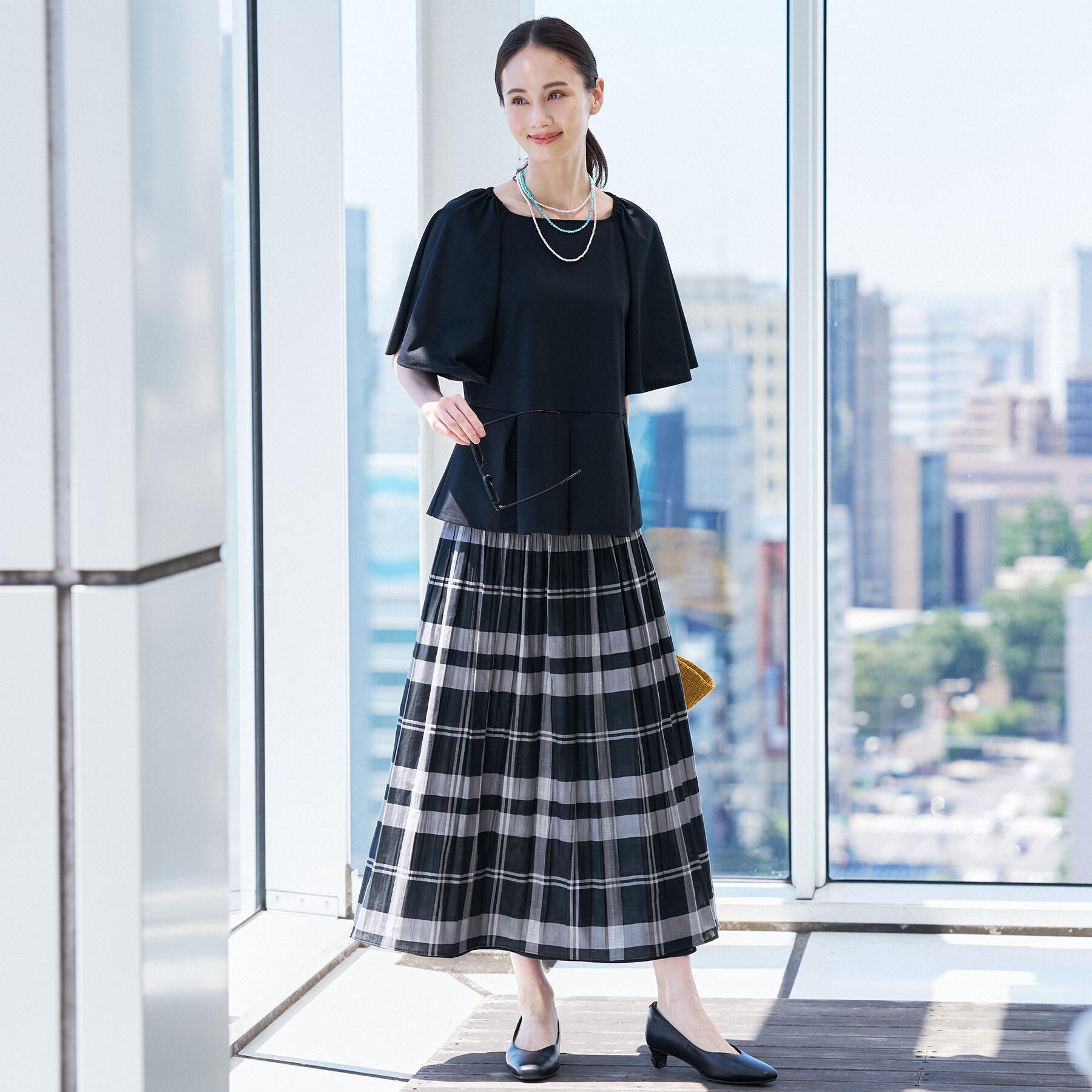 Reflect「【再入荷／リバーシブル／セットアップ／手洗い可】チェック柄フレアスカート」|スカート|