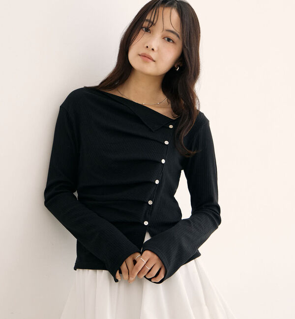 archives「【ＯＮかわ】２ｗａｙアシメボタンカットＴＯＰＳ」|Tシャツ・カットソー|BLACK