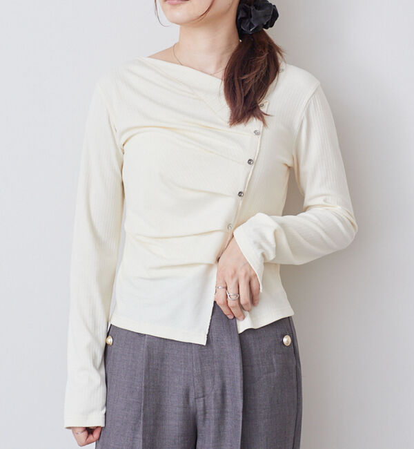 archives「【ＯＮかわ】２ｗａｙアシメボタンカットＴＯＰＳ」|Tシャツ・カットソー|YELLOW