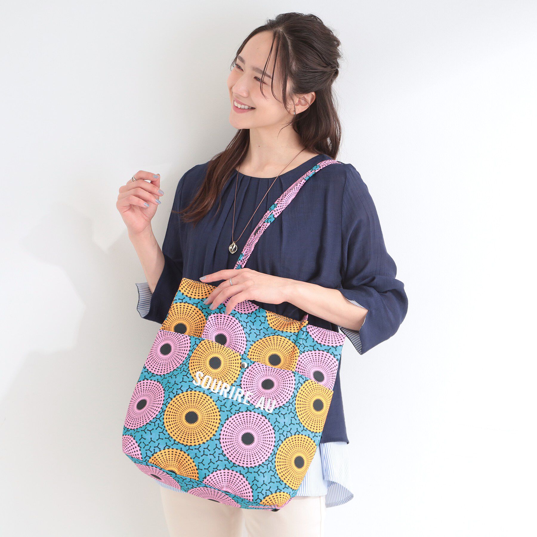 SHOO･LA･RUE「ラタプリントトートバッグ」|トートバッグ|ブルーグリーン(19