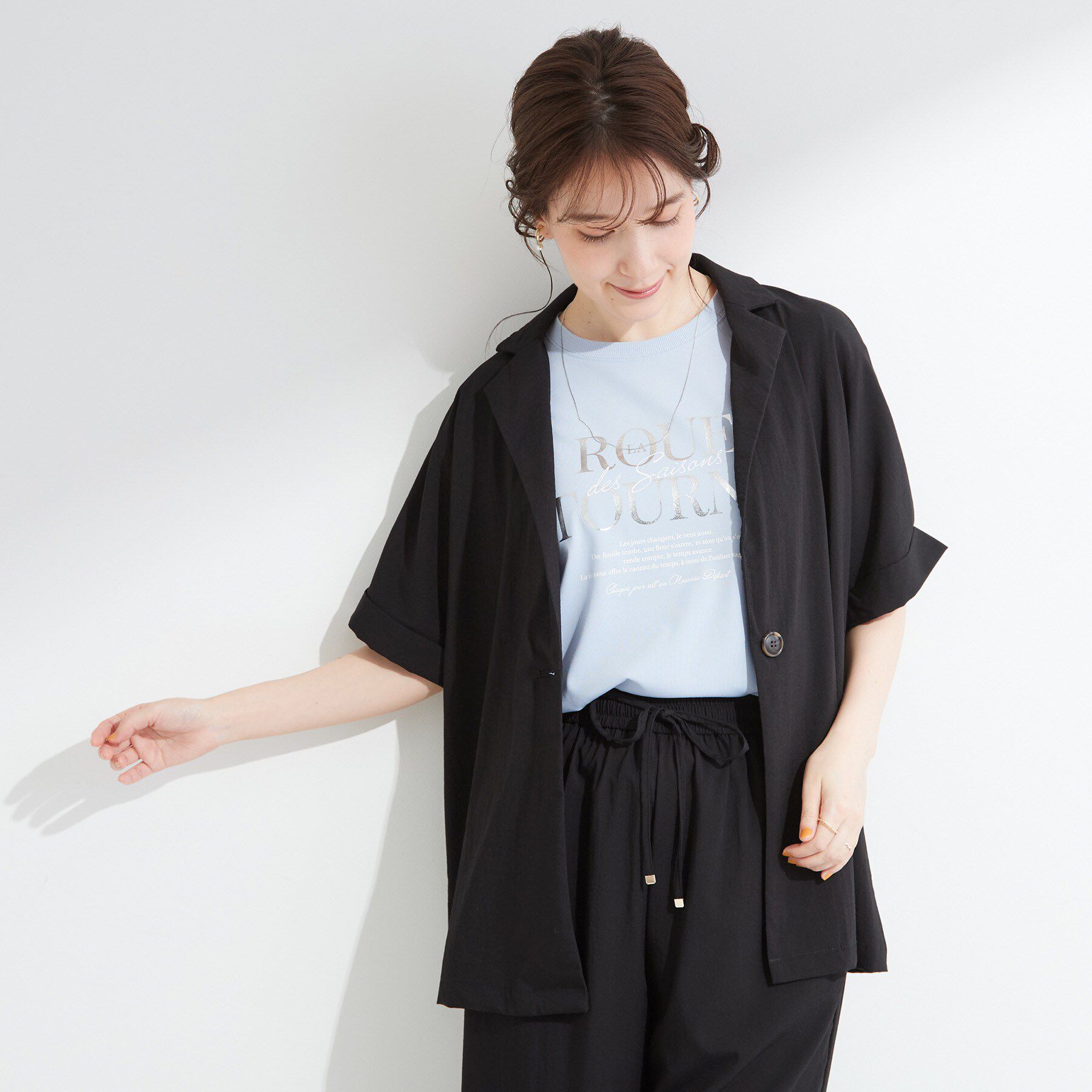 SHOO･LA･RUE「【高レビュー/洗濯機可/セットアップ可】軽凛(かろりん) 半袖ジャケット」|テーラードジャケット|