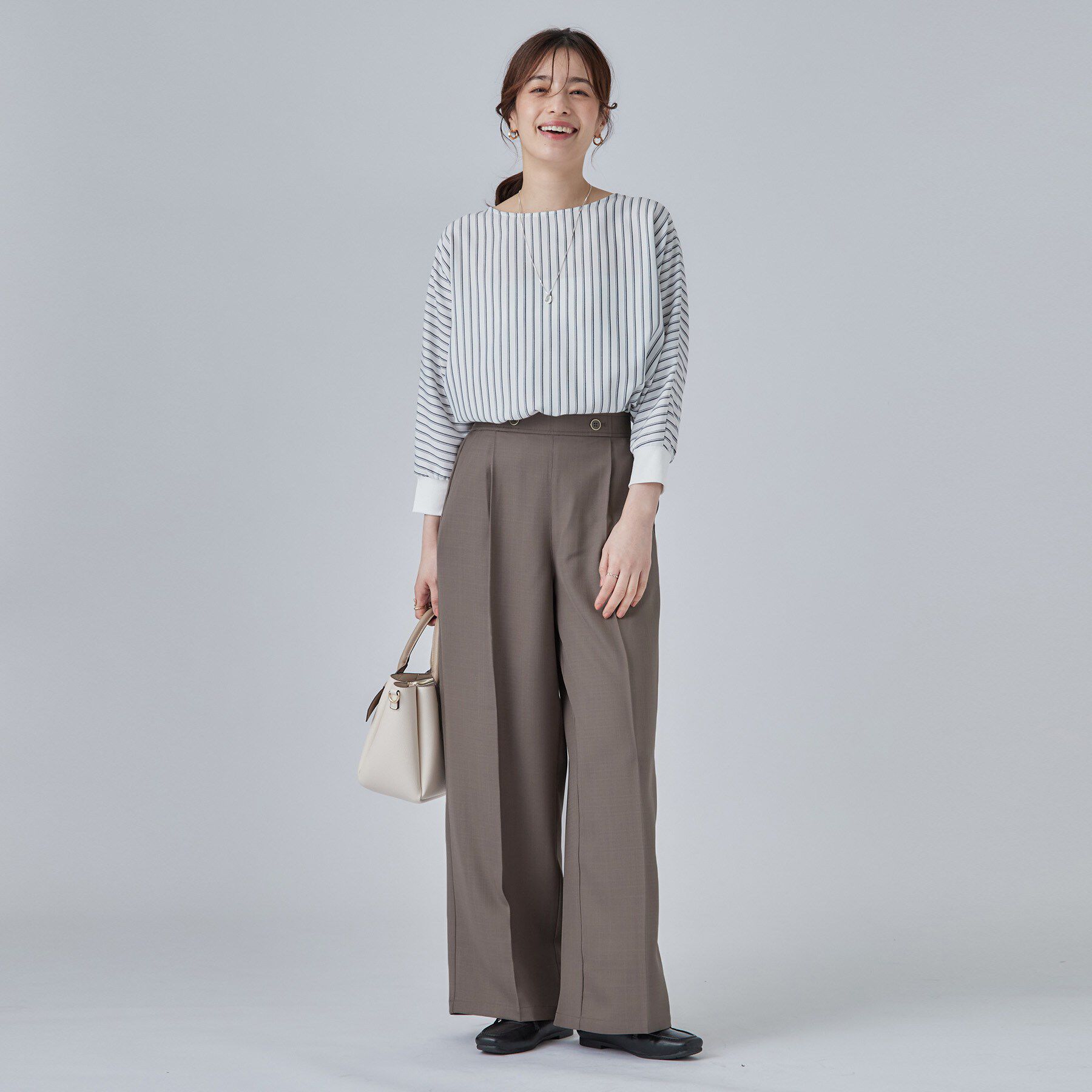 SHOO･LA･RUE「【着丈選べる/洗濯後しわになりにくい/S-LL】大人の上品シルエット センタープレスタックワイドパン」|その他|