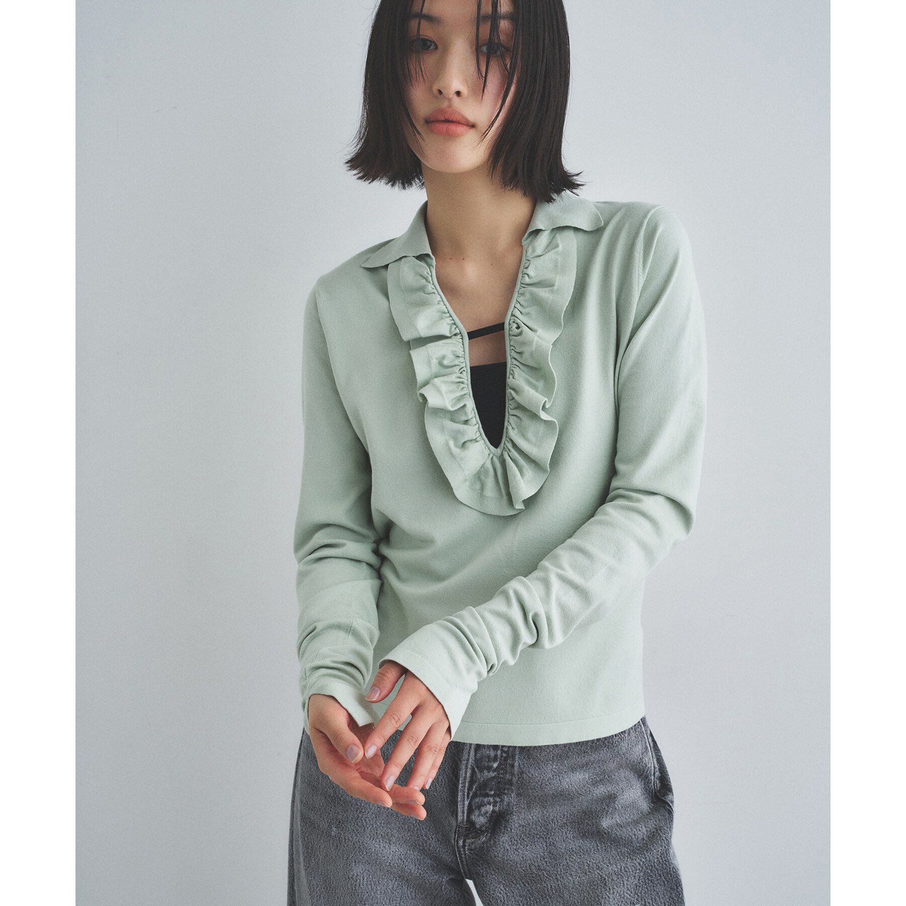 CODE A「frill knit」|ニット・セーター|ライトグリーン(02