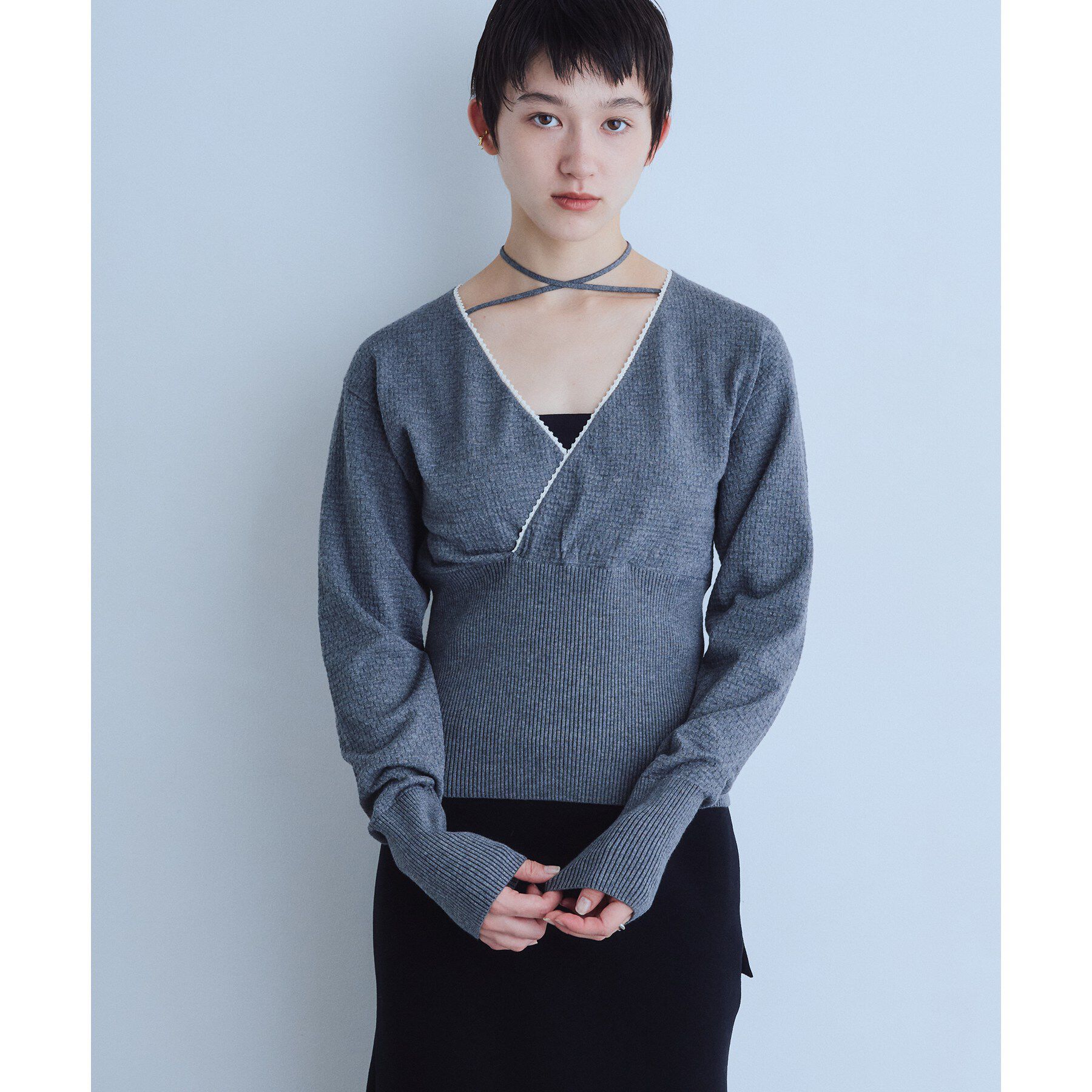 CODE A「intimate wrap knit top」|ニット・セーター|グレー(012)