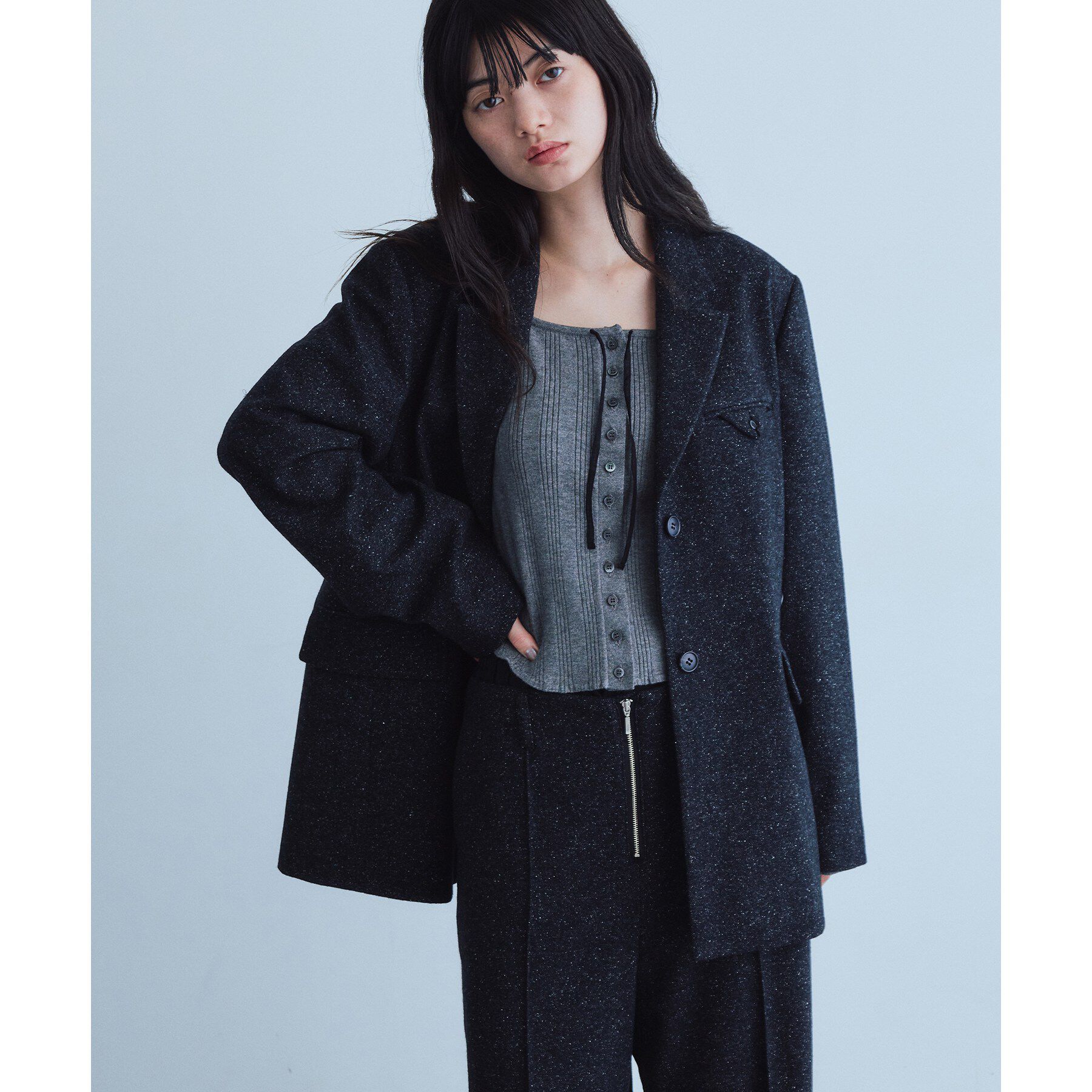 CODE A「soft nep convertible jacket」|テーラードジャケット|ブラック(419)