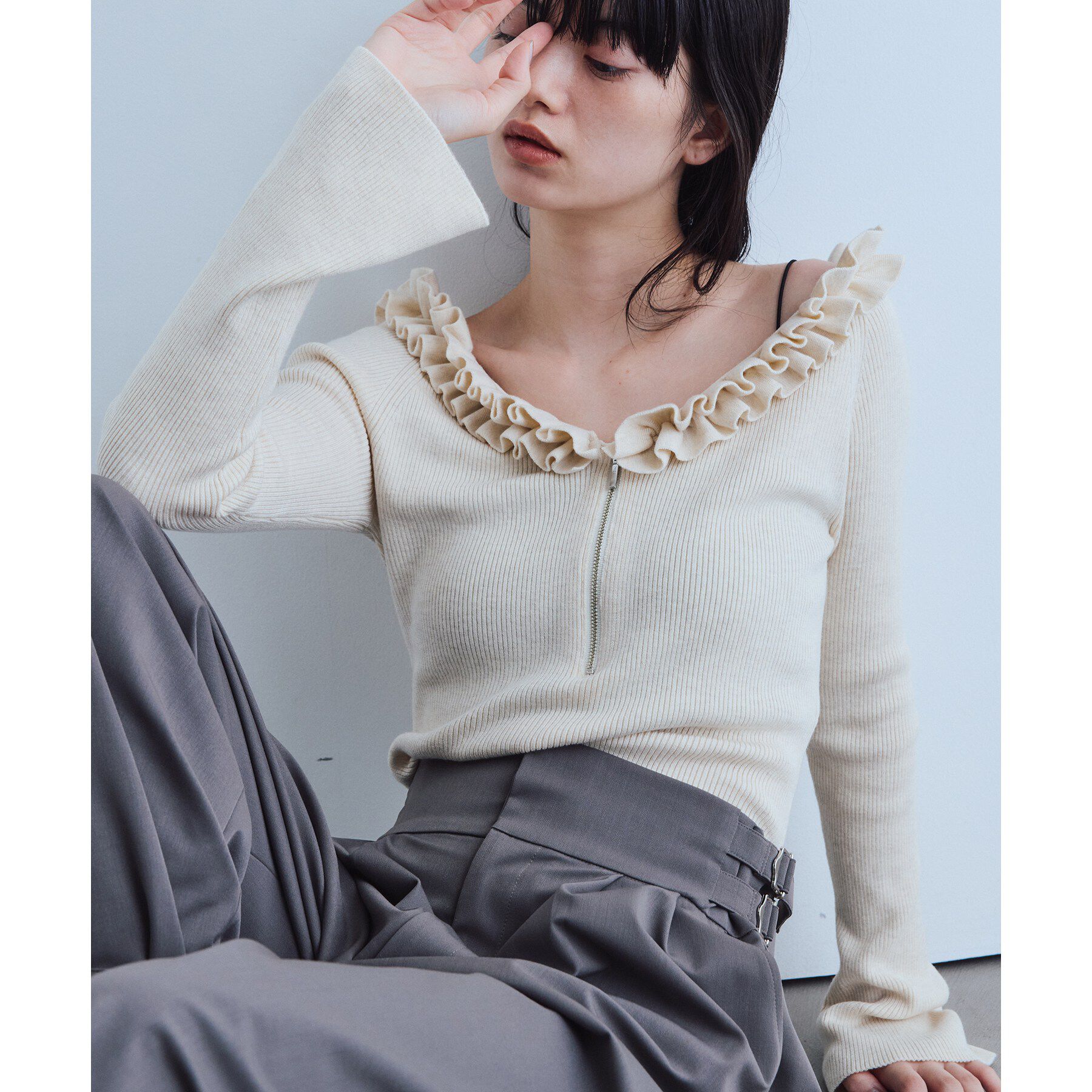CODE A「frill frame knit」|ニット・セーター|オフホワイト(003