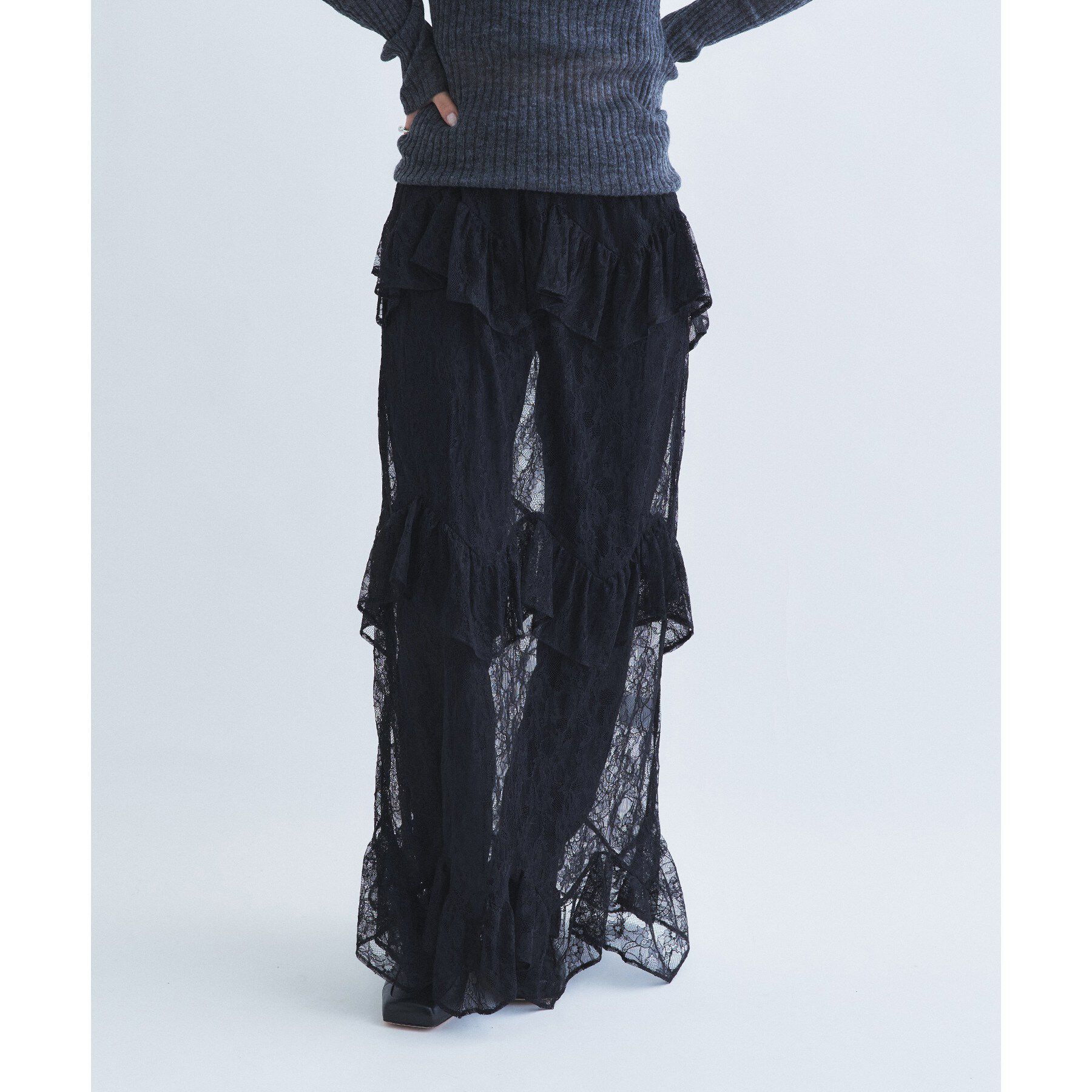 CODE A「layered veil lace skirt」|スカート|ブラック(019)