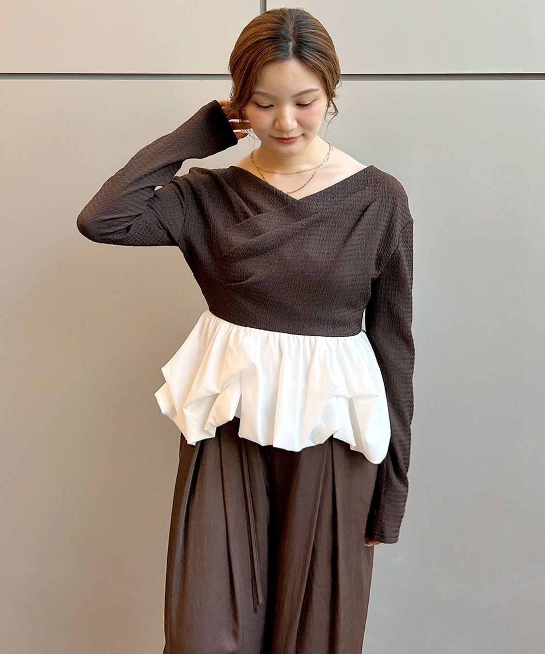COCO DEAL「サテンクロスタックパンツ」|スラックス|
