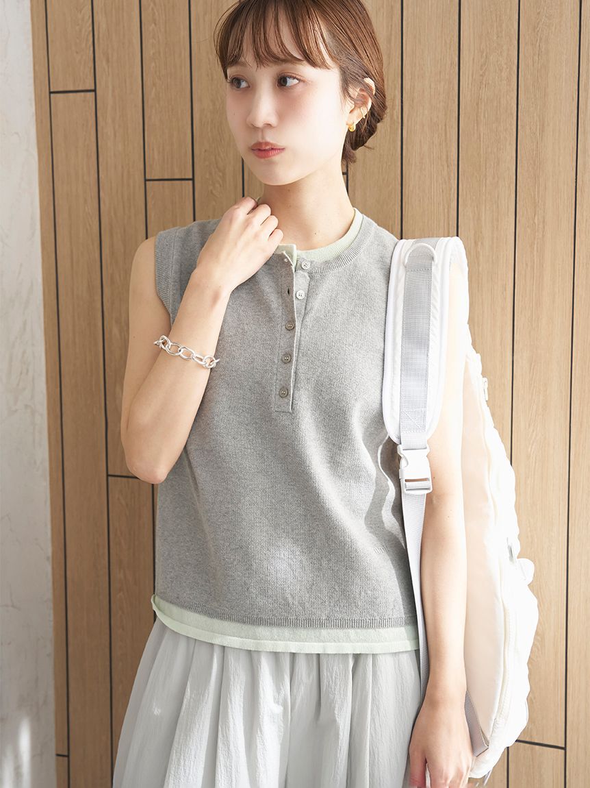 emmi atelier「レイヤードライクノースリーブニットベスト」|ニット・セーター|GRY