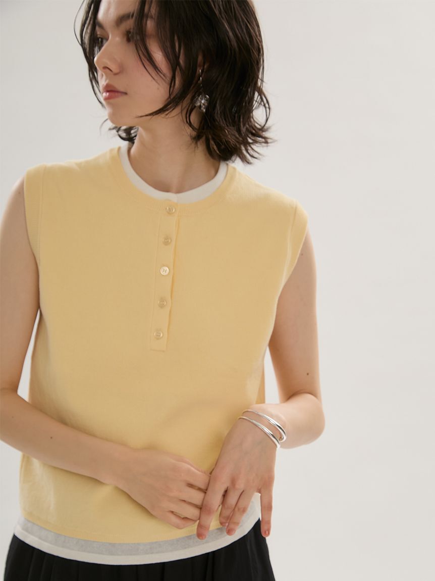 emmi atelier「レイヤードライクノースリーブニットベスト」|ニット・セーター|