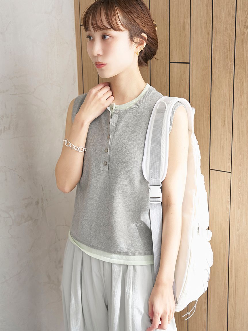 emmi atelier「レイヤードライクノースリーブニットベスト」|ニット・セーター|