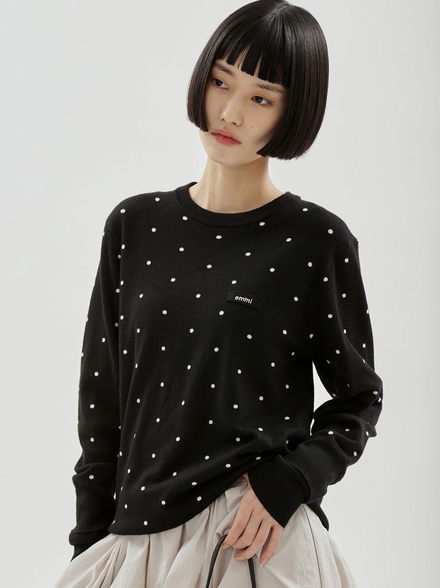 emmi atelier「【ONLINE限定カラーあり】emmiロゴクルーネックプルオーバー」|ニット・セーター|BLK